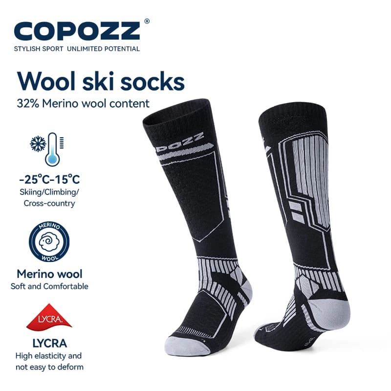 COPOZZ Calzini da sci invernali in lana merino Uomo Donna Calzini da sci termici al ginocchio Calzini da calcio da snowboard ispessiti caldi Donna adulta