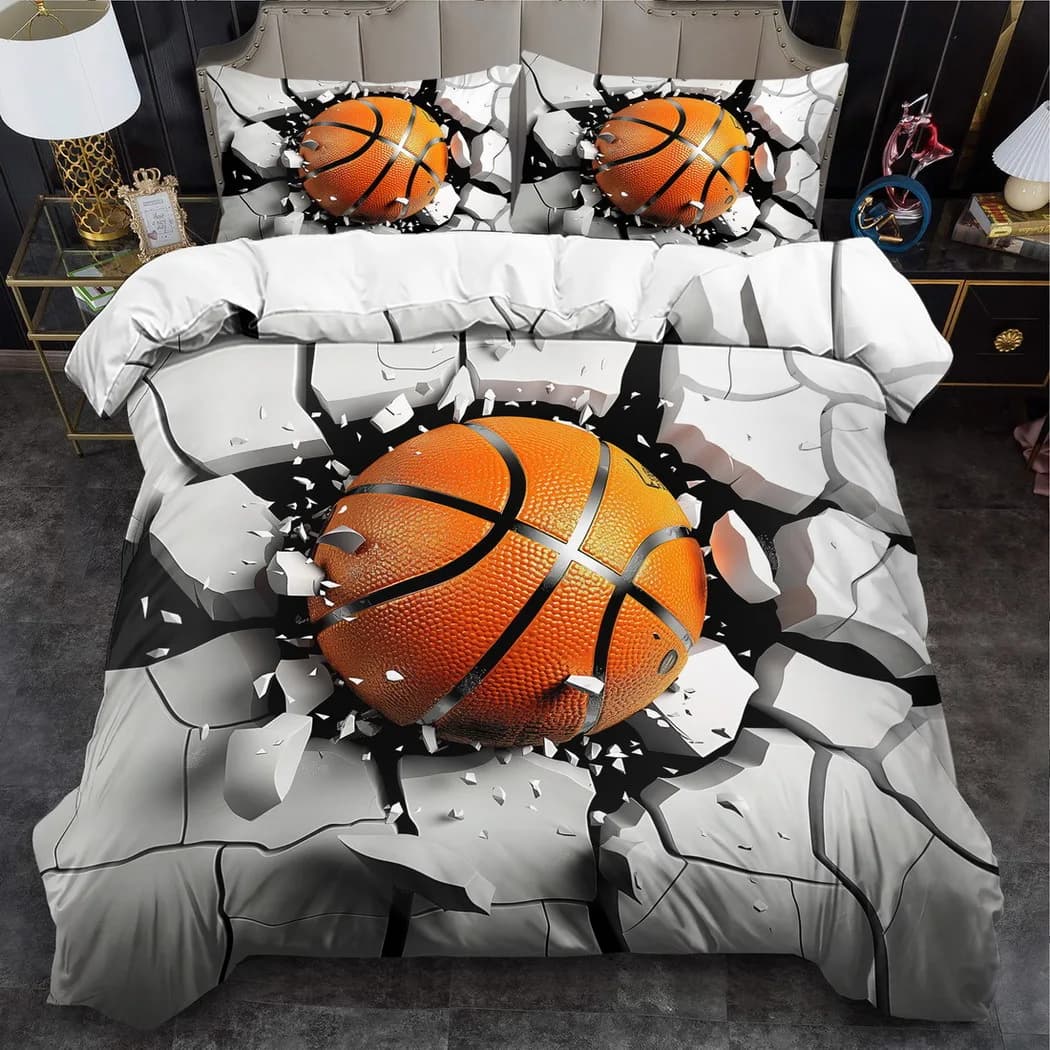 Set copripiumino a tema sportivo 2/3 pezzi Set biancheria da letto stampato basket comodo e traspirante, set copripiumino stampato astratto