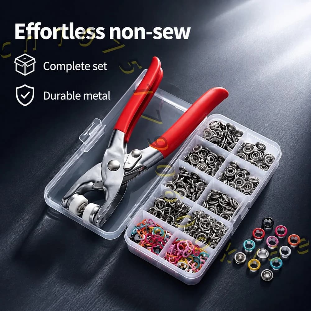 100 Sets 9.5mm Five Claw Buckle Kit with Pliers Tool, Colorful Metal Snap Fasteners for DIY Clothing Sewing Repair