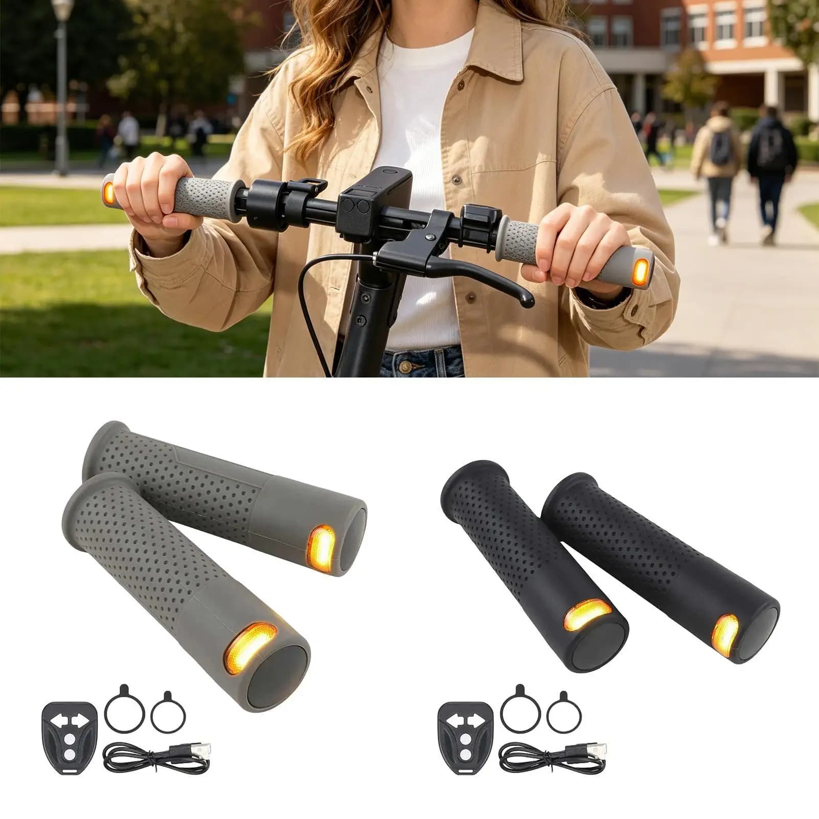 Indicatori di Direzione per Monopattino Elettrico, Luci di Avvertimento LED con Telecomando, Luci di Svolta per Manubrio E-Scooter, per Bici da Strada e Mountain Bike Notturna