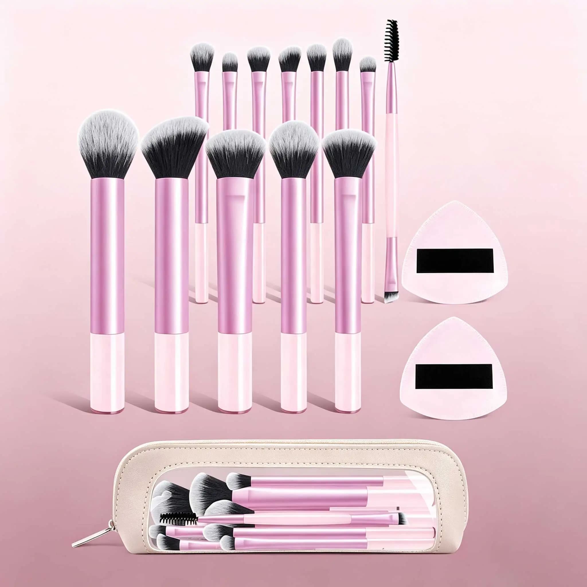 Set di pennelli per trucco da 6/13/16 pezzi, inclusi pennelli per trucco professionali, 1 borsa per il trucco, 2 spugne per il trucco, pennello per fondotinta