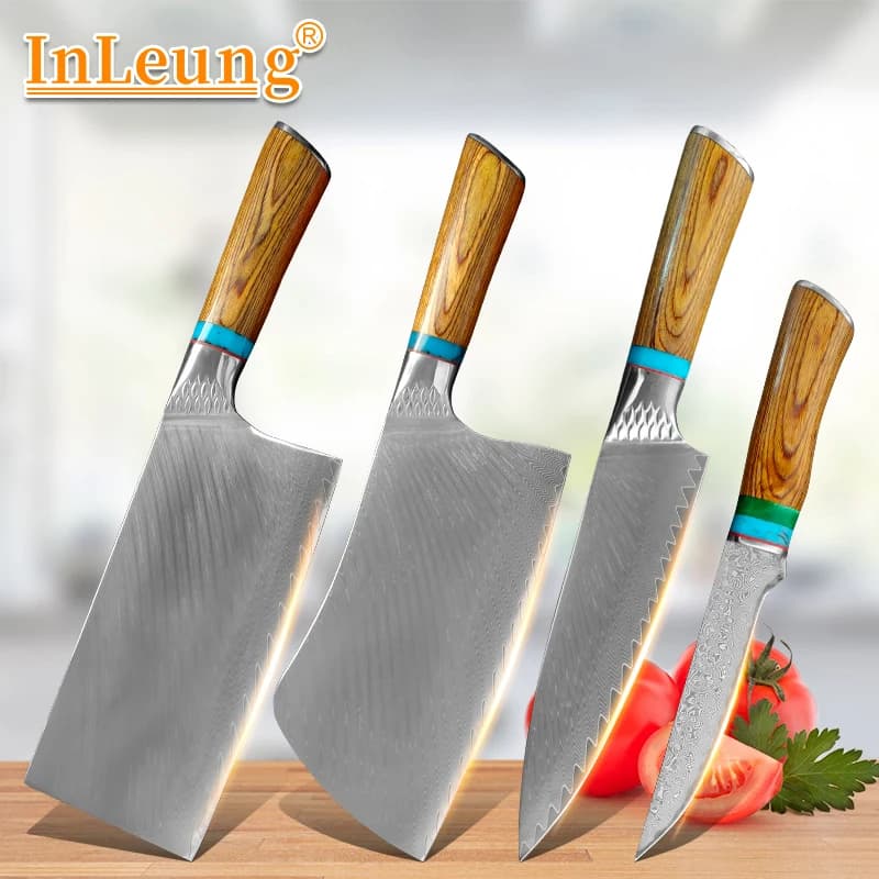 Kitchen Knives Damascus Steel VG10 Chef Knife Sharp Cut Meat Vegetable Cleaver Hand Forged Professional colored wood handle
