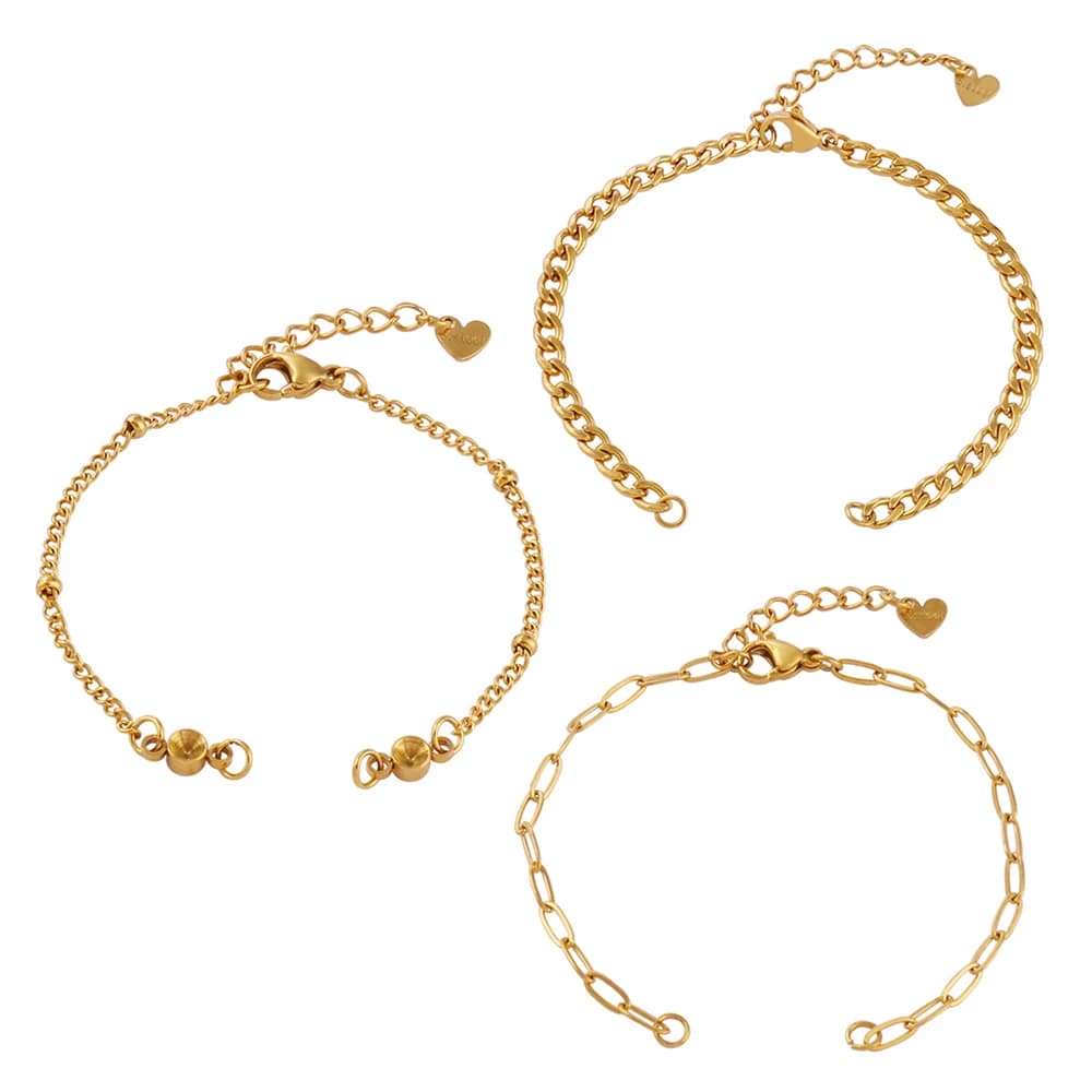 3pcs Stainless Steel Link Chain Bracelet Base for DIY Jewelry Making Findings 18K Gold Plated Bracelets Jewelry Accessories