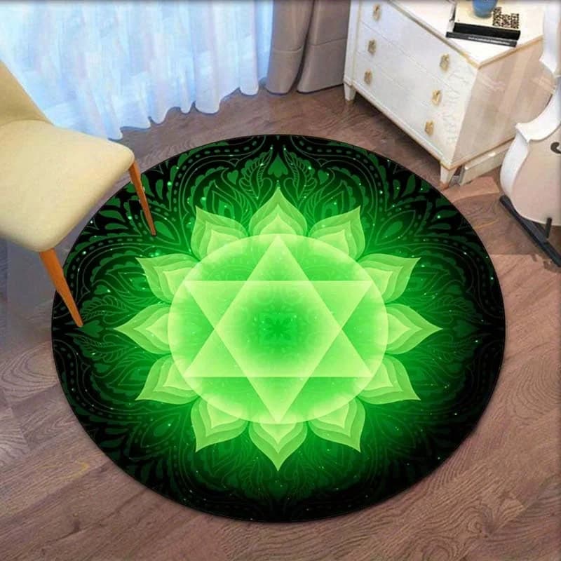 Round Chakra Lotus mandala green velvet crystal yoga meditation room furniture spiritual energy healing mat
