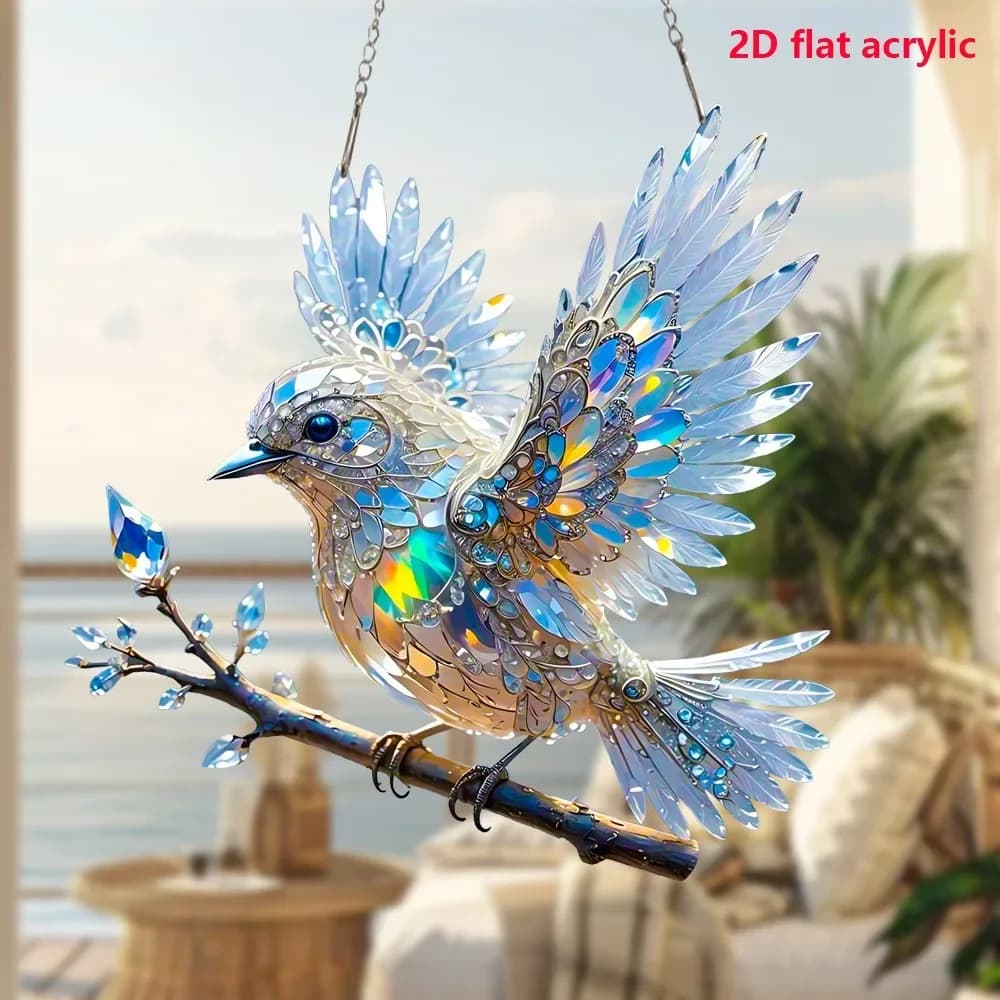 15cm Acrylic Magpie Bird Wall Hanging 2D Bird Hangings Pendant Ornament Home Art Dream Catcher Decoration Stained Window Hanging