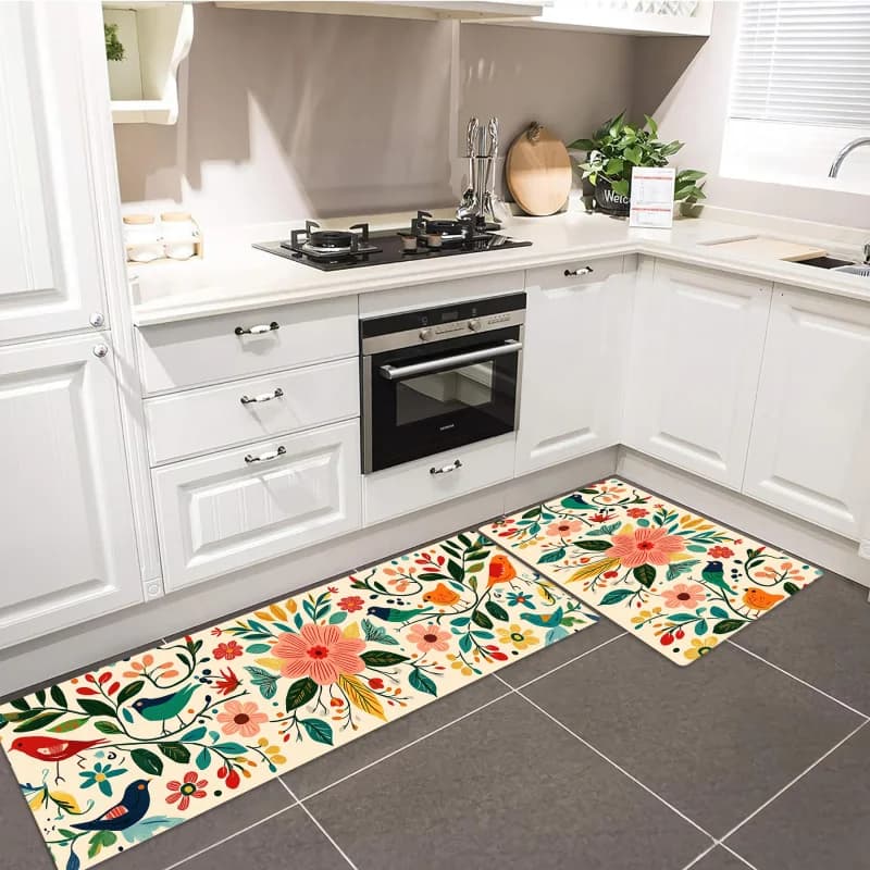 VIKAMA Tappetino da cucina con fiori freschi, 1/2 pezzi, tappeto lungo morbido e antiscivolo per corridoio, tappetino per porta d'ingresso, decorazione per la casa