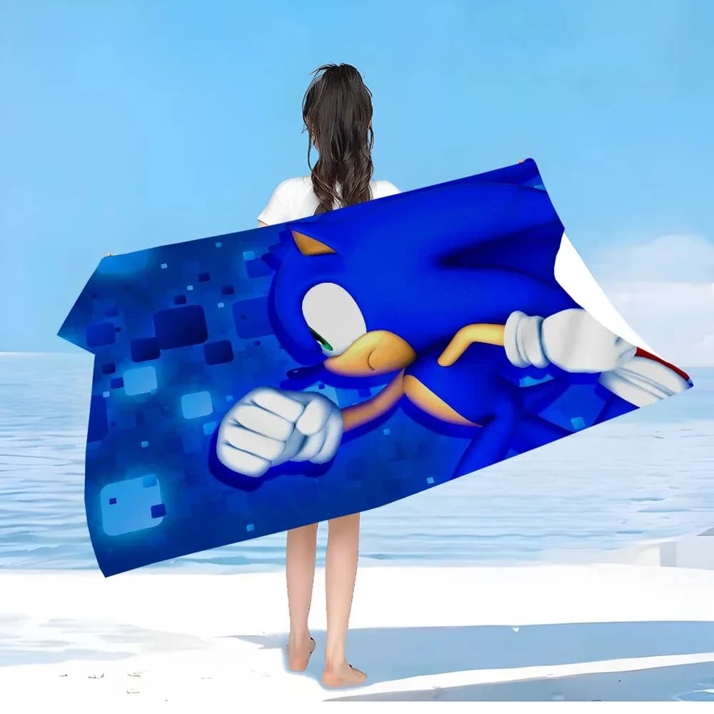 Asciugamano da spiaggia con disegno di riccio blu, morbido e assorbente, per viaggi e campeggio, regalo per bambini e bambine