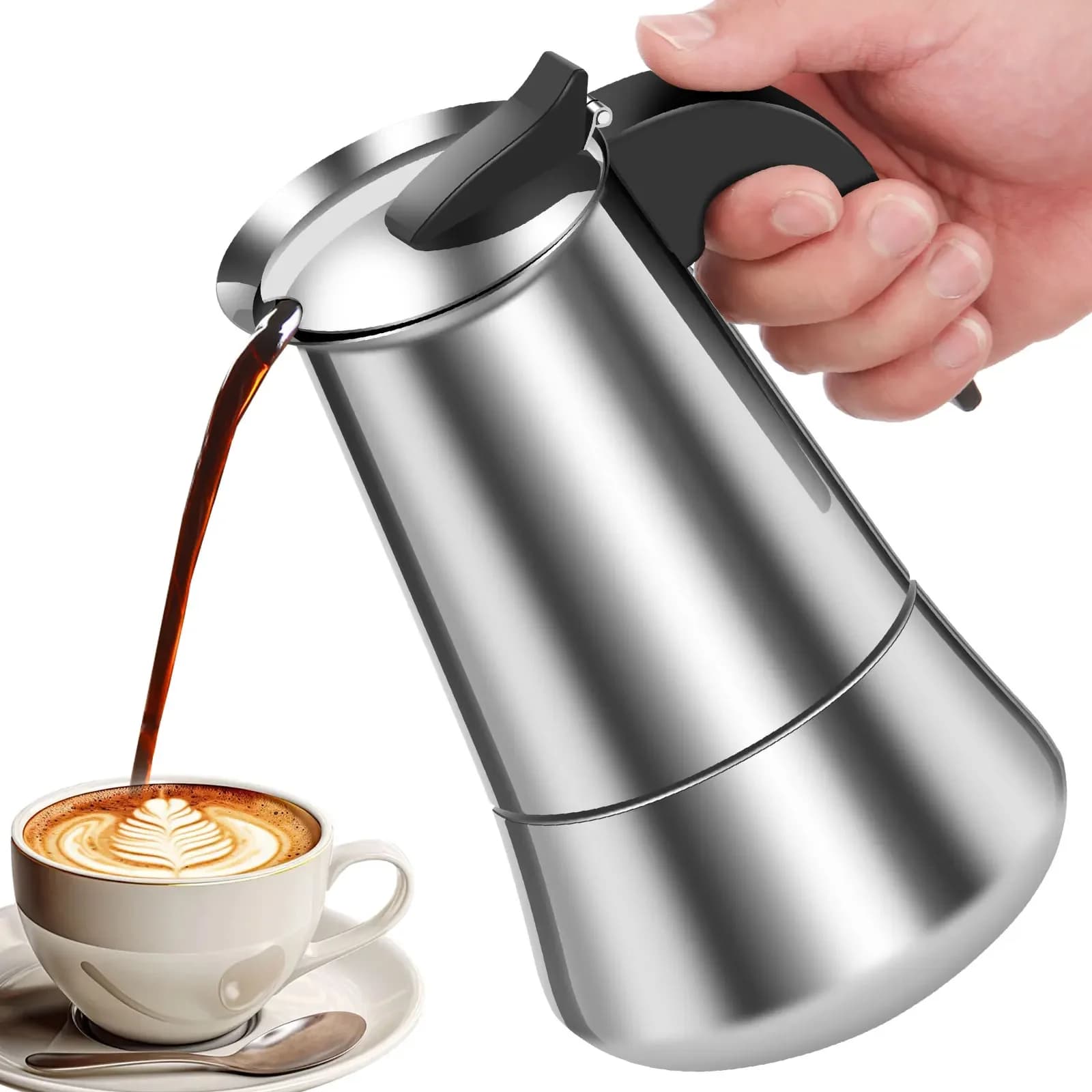 Caffettiera Moka Classica in Acciaio Inossidabile Versatile per Piano Cottura a Induzione, Salva Tempo, per Uso Domestico