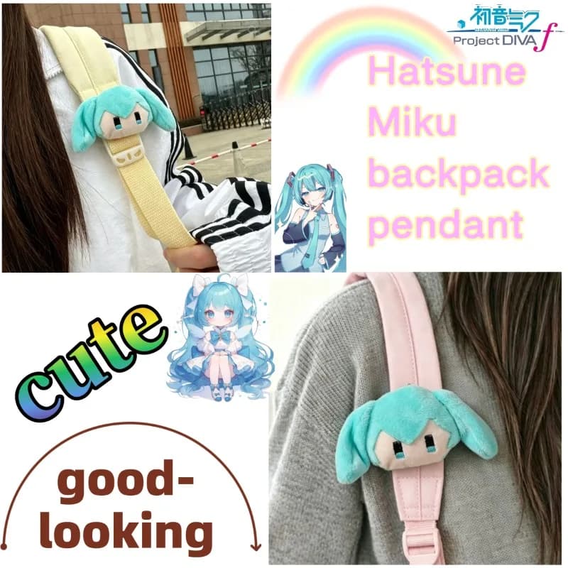 2026 New Wholesale Cute Hatsune Miku Plush Shoulder Doll, Creative Velcro Backpack Strap Charm, Stylish Anime Decor Accessories
