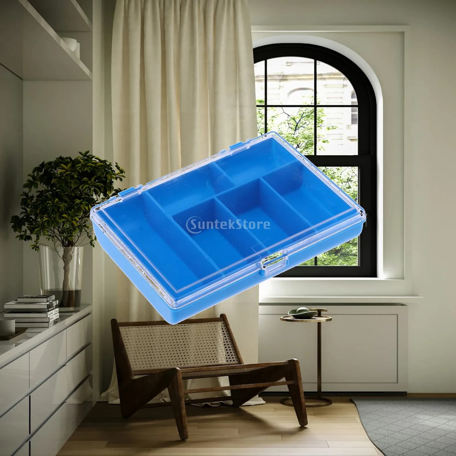 Clear Plastic Fishing Tackle Box 6 Compartments Organizer Container for Fishing Supplies and Equipment