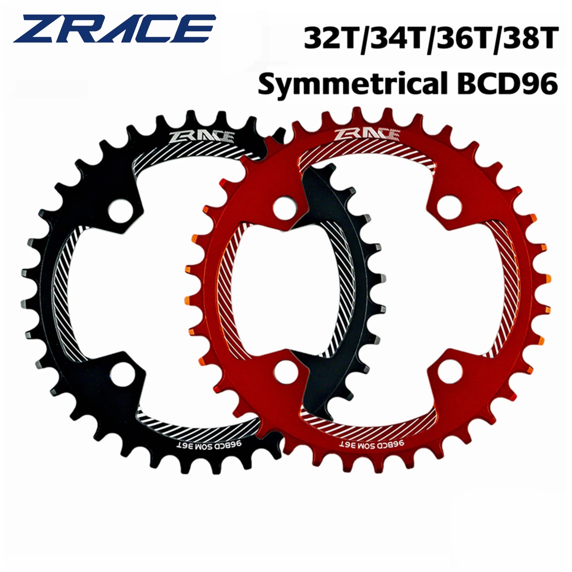 ZRACE BCD96 Chainrings Chainwheels Chainrings simmetrici, processo CNC AL7075, durezza Vickers 15+ per MTB, 32T 34T 36T 38T