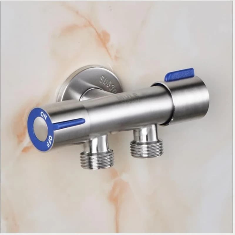 Rubinetto dell'acqua a doppia uscita per lavatrice con valvola angolare per WC da bagno 1 ingresso 2 fuori per acqua fredda singola in acciaio inossidabile