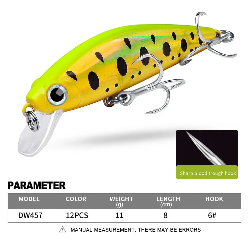 PROBEROS 1 pz Richiamo di Pesca 11g 8 cm Duro Artificiale Minnow Esche 12 Colori Crankbait Esche Da Pesca 6 # Gancio triplo DW457