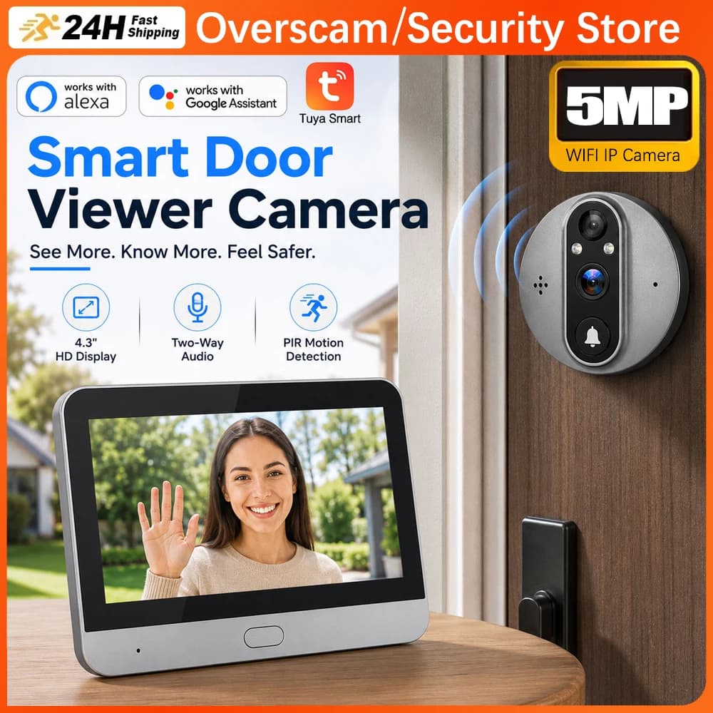 Campanello Video Intelligente TUYA con Schermo da 4,3 Pollici, Wireless 5MP, Batteria, WiFi 2.4G, 140° ° Visualizza l'allarme di movimento PIR con visione notturna e audio bidirezionale