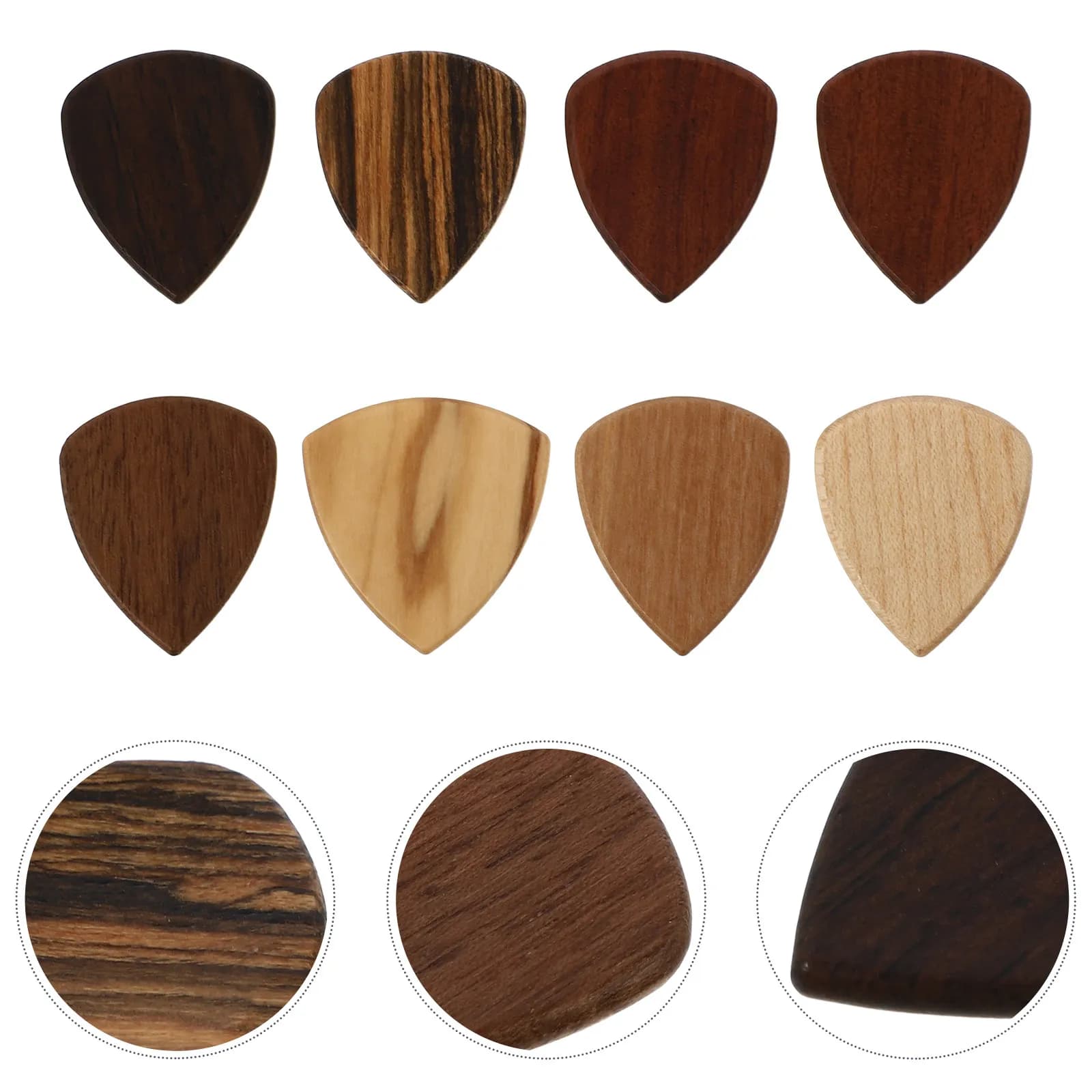 Set di 8 Plettri in Legno per Chitarra, Materiale Eccellente, Bordi Lisci, Presa Confortevole per Pratica di Chitarra e Basso