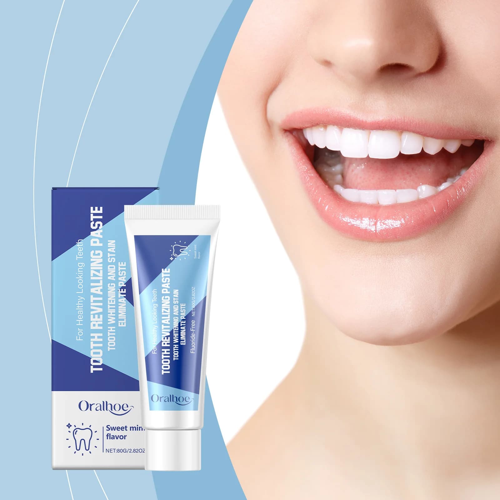 Toothpaste for deep cleaning and whitening, tooth stains removal, tartar control, fresh breath, oral health maintenance