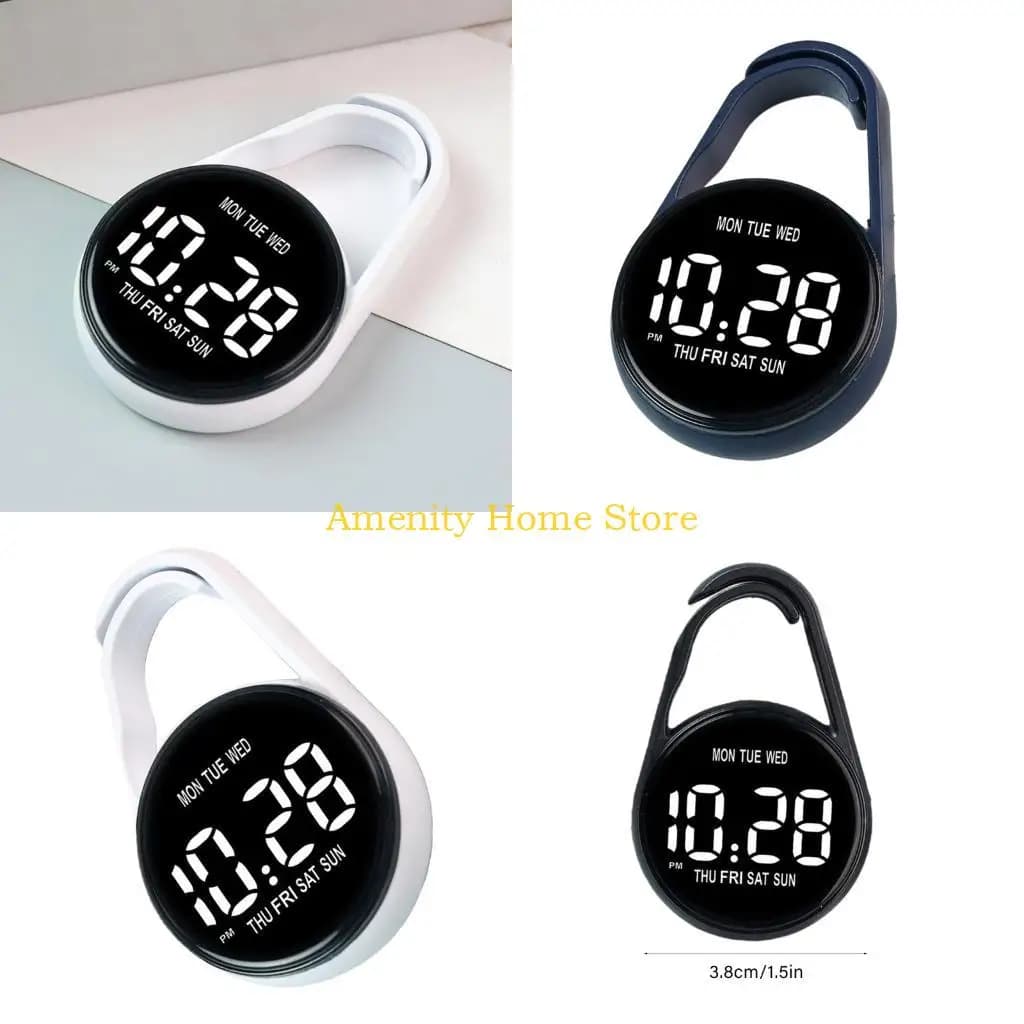 F26C LED Electronic Clock LED Display Touch Control Hanging Pocket Watch with Clip Battery Operated for Backpacks and Belts