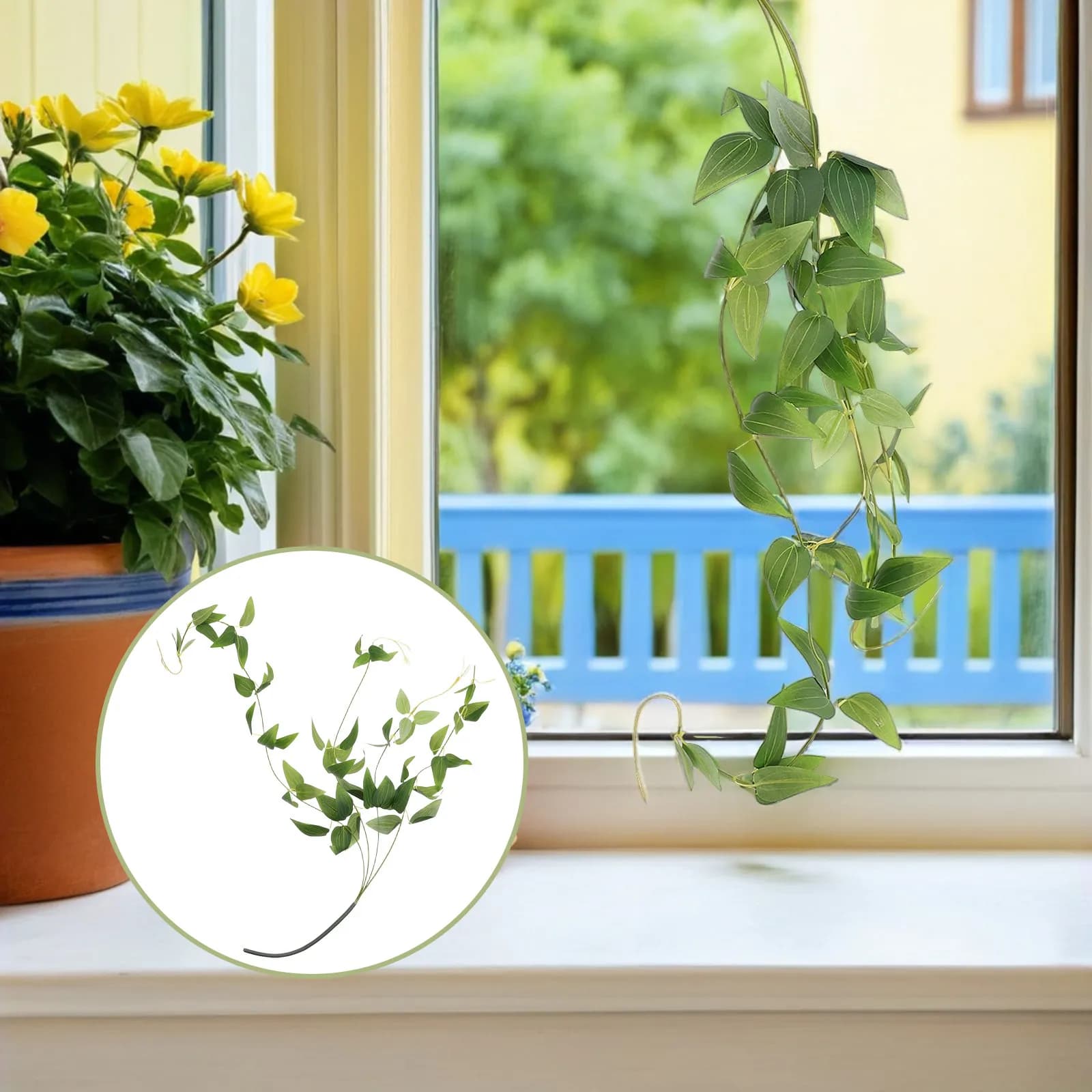 1 Piece of Artificial Green Clematide Decorative to Hang, Ideal for Home, Garden and Party, Artificial Plant
