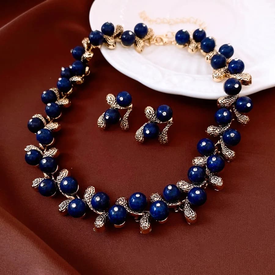 Elegant Beads Choker Necklace Earring sets for Women Party Prom Birthday Wedding Dress Jewelry Sets Accessories