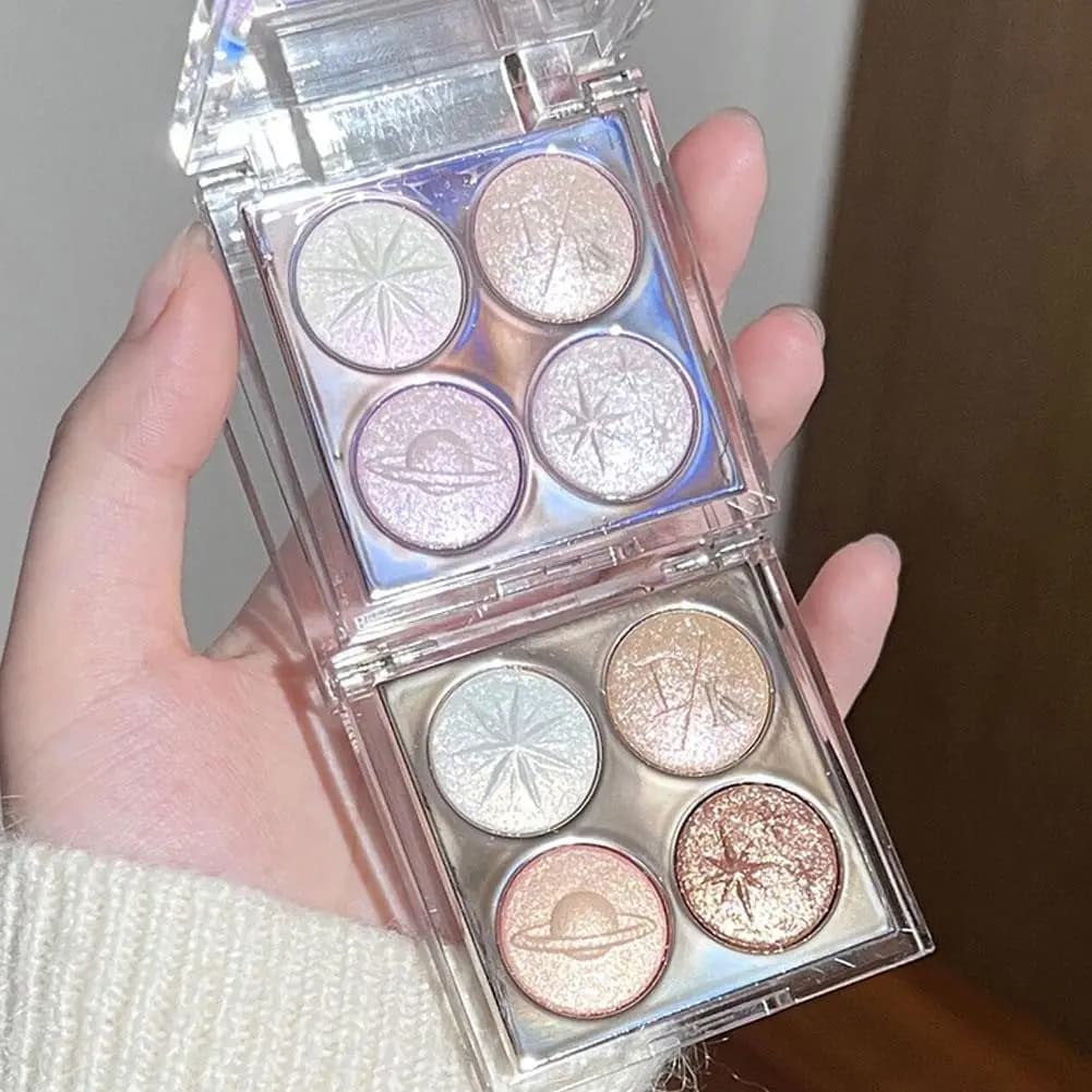 Palette Ombretti Glitterati Scintillanti 4 Colori Rosa Viola Perlescenti Shimmer Cosmetici Coreani per Trucco Occhi