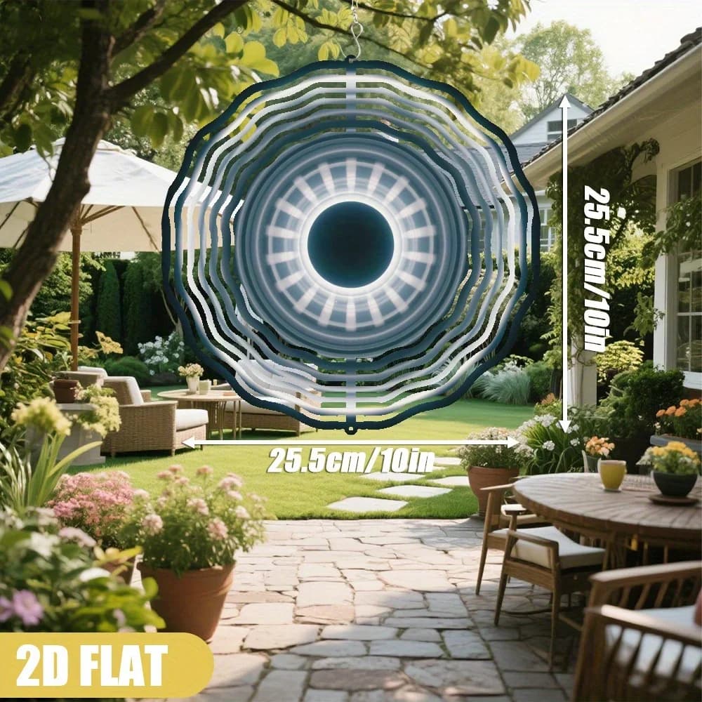10" 3D Rotating Metal Wind Chime - 360° Radiant Circle Hook, No Electricity, Wind Powered Sound Art for Garden, Porch, Beach, We