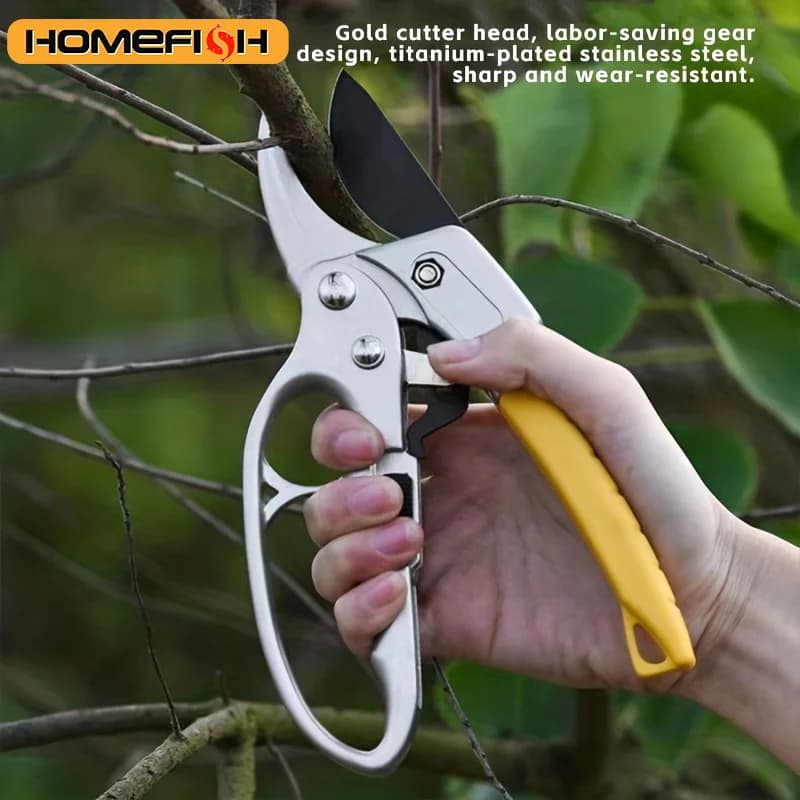 Ergonomic Power Scissors - SK5 Alloy Steel Plated Titanium, Quick and Efficient Tags, Fatigue Saving Spring, Garden and Fruit Collection