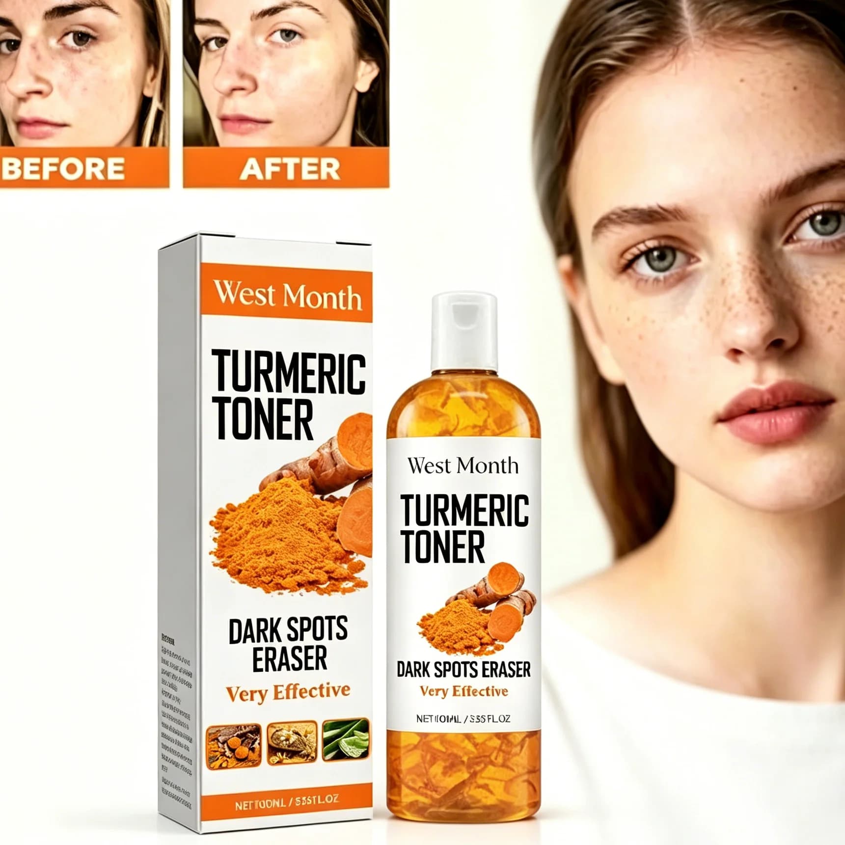 Tonico Correttore per Macchie Scure alla Curcuma: con Pantenolo B5, Riparatore di Barriere Cutanee e Anti-Macchie con Collagene e Crisantemo Selvatico