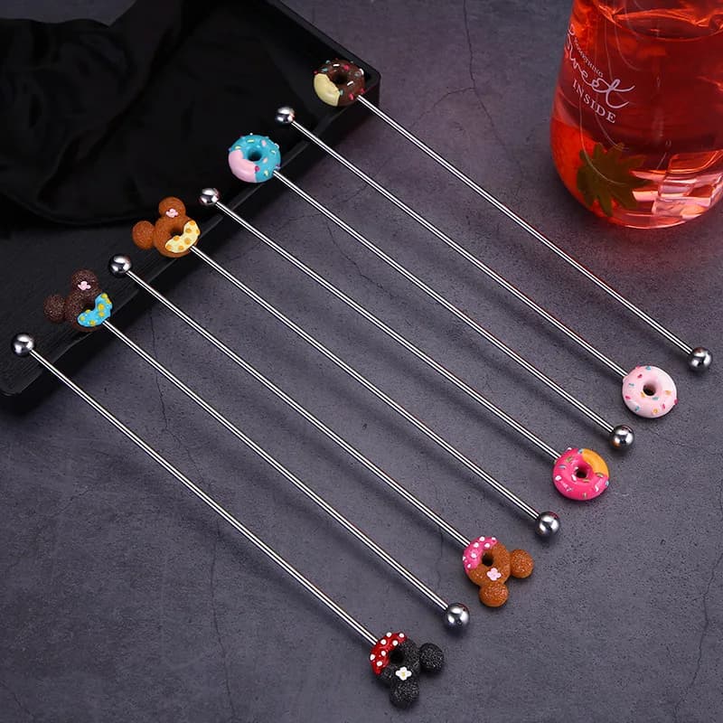 Creativo 304 in acciaio inox Stir Stick cartone animato ciambella agitatore bevanda fredda manico lungo Cocktail Stick Bar strumenti