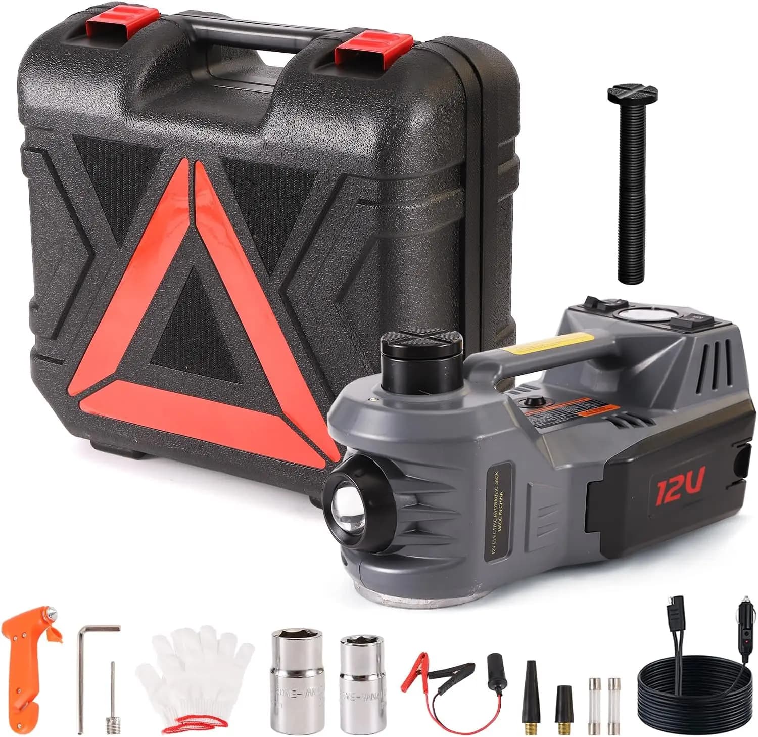 Kit cric per auto elettrica da 5 tonnellate 12V con cric idraulico da pavimento e pompa di gonfiaggio pneumatici per riparazioni di emergenza dei veicoli