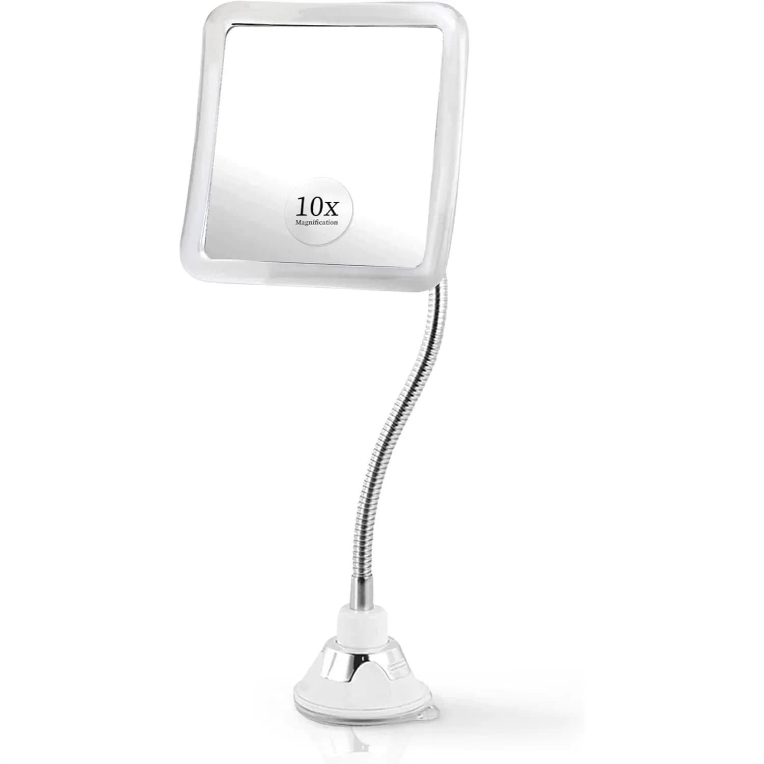 Specchio per trucco con ingrandimento 10X con collo flessibile e ventosa per la toeletta del bagno, specchio quadrato non illuminato da 6,3x6,3 pollici