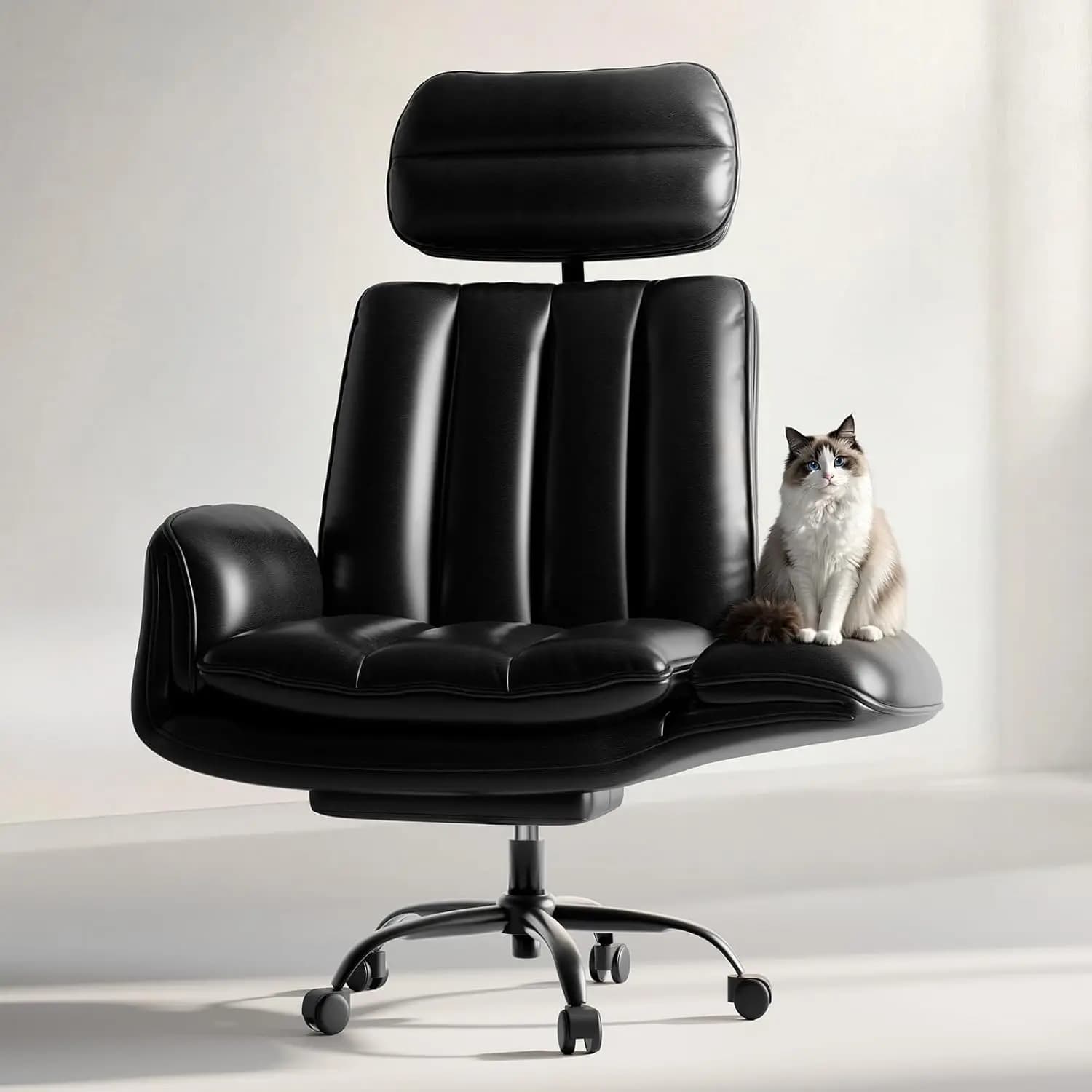 Ergonomic PU Leather Office Chair With Footrest Wide Seat Recliner Armrests Wheels Big Tall Desk Gaming Black, Customized