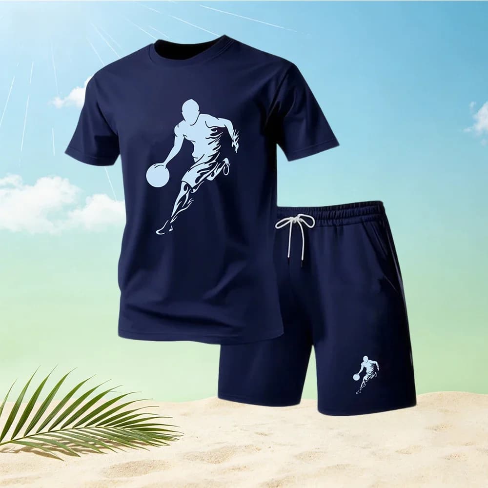 Offerta Estiva: Set T-Shirt e Pantaloncini da Uomo, Collo Tondo, Manica Corta + Pantaloncini Sportivi ad Asciugatura Rapida, Moda Casual da Strada, per Corsa e Palestra, 2 Pezzi