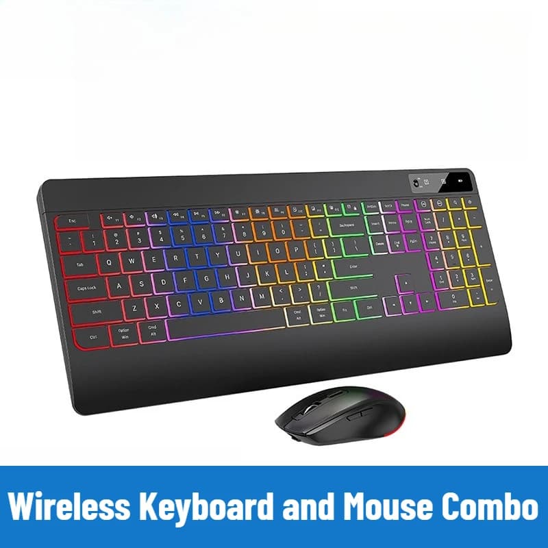 Wireless Keyboard and Mouse Combo Business & Office Power-Saving Silent Backlit All-in-One Set with Wrist Rest