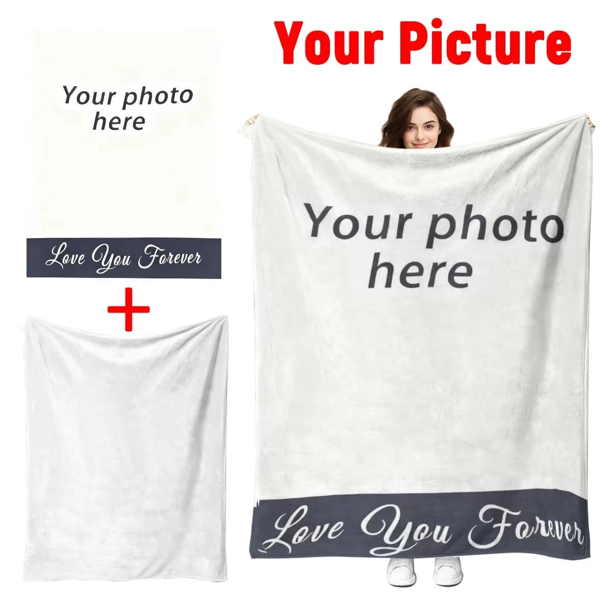 Coperta invernale in flanella spessa personalizzata personalizzata con la tua foto Morbida calda e accogliente multiuso per divano letto Ufficio Pisolino Auto Tr