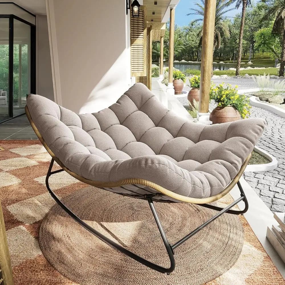 Sedia a dondolo di lusso a forma di uovo con cuscino, adatta per interni, esterni, patio, giardino, veranda (Beige)