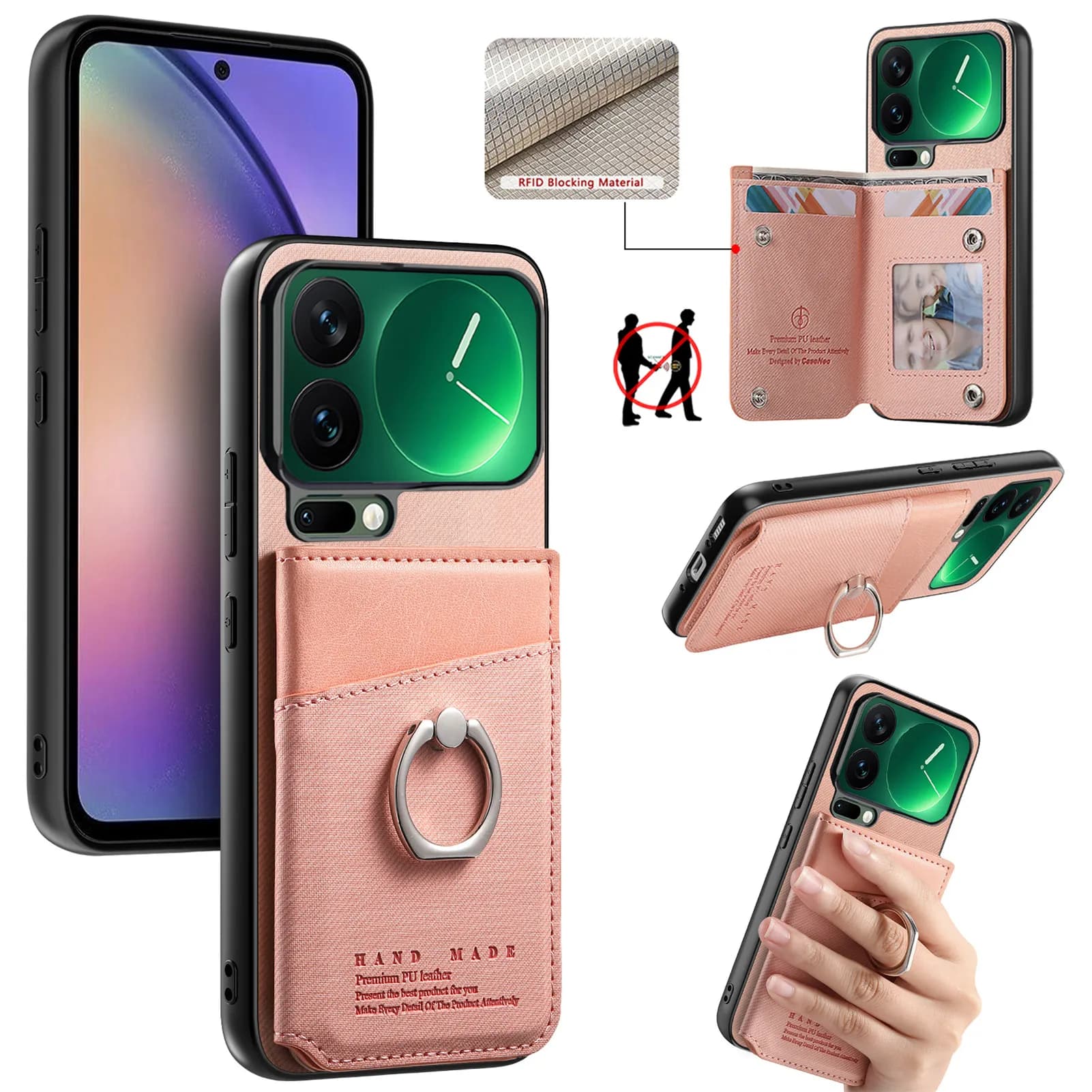 Custodia in pelle con porta anello a portafoglio modello cowboy per Xiaomi 17 15 Pro 15T 17ProMax RFID Card Solt Stand Bag Cover