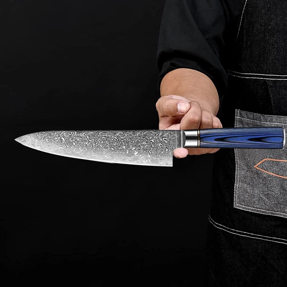Coltello da chef damasco Coltelli da cucina giapponesi da 8 pollici Taglio affilato della carne, Coltelli da cucina per verdure con manico G10 Full Tang