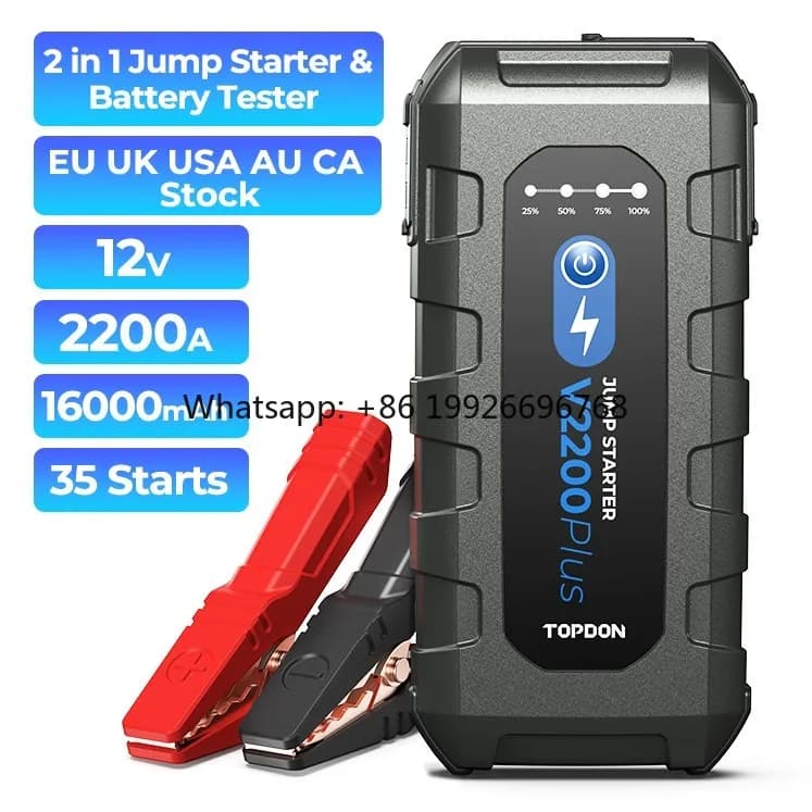 Disponibile in Europa e Regno Unito: V2200Plus 2200A 12V Avviatore d'Emergenza Portatile e Power Bank 2 in 1 con Tester Batteria per Auto