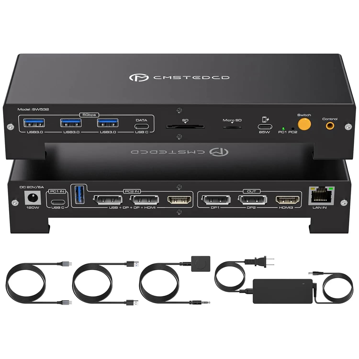 Switch docking station KVM USB C 15 in 1 3 2 computer mounts, 100 W PD charging, 4K displayport and KVM HDMI switch for laptop
