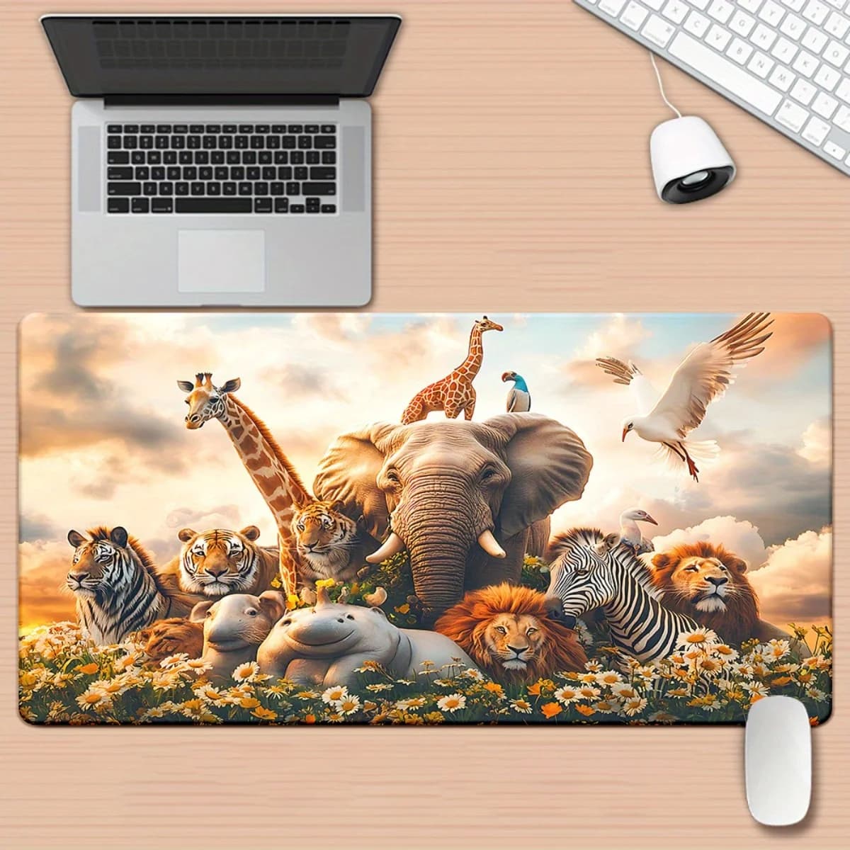 Tappetino da Scrivania Grande con Animali Safari al Tramonto, Mousepad Antiscivolo in Gomma per Gaming e Ufficio