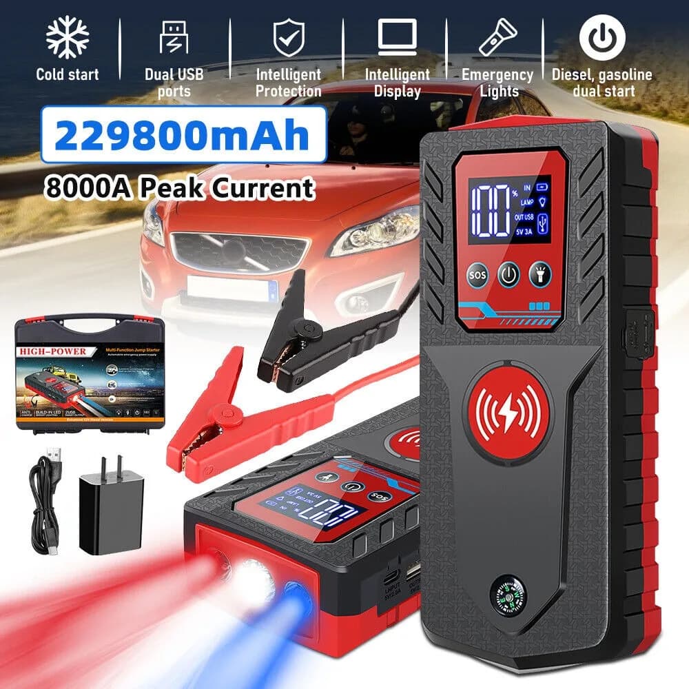 Accumulatori e caricabatterie di riserva per avviamento di emergenza per auto 8000A 12V ad alta potenza 229800 Caricabatterie portatile per batteria per auto mAh, emergenza automatica, benzina diesel