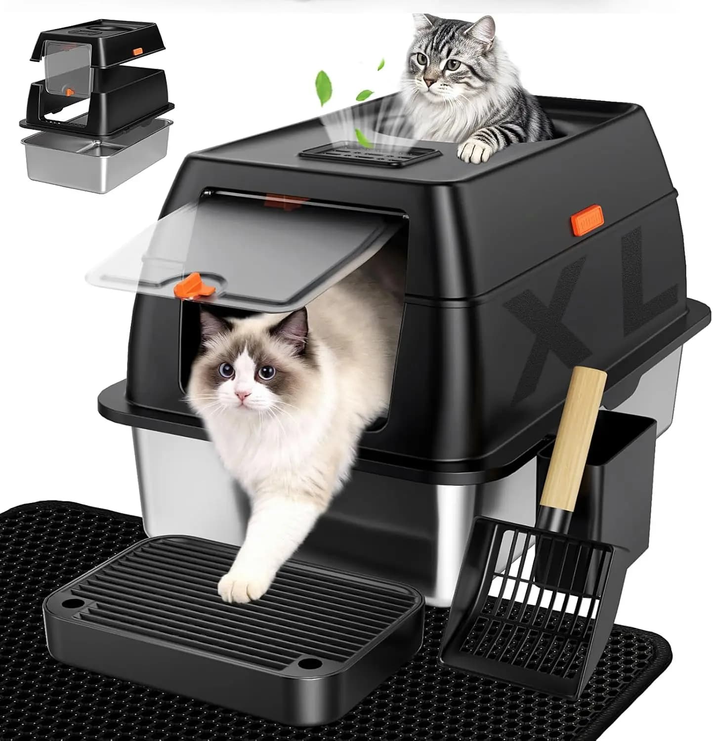 Lettiera per Gatti Grande in Acciaio Inossidabile con Coperchio, Design Chiuso per il Controllo degli Odori e Facile Pulizia