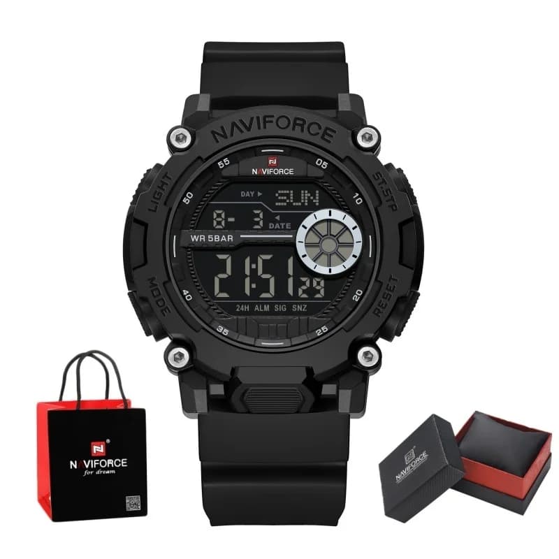Orologio da uomo NAVIFORCE impermeabile con quadrante rotondo, display LCD, conto alla rovescia digitale, allarme, giorno e data, orologio sportivo da polso per studenti, confezione regalo