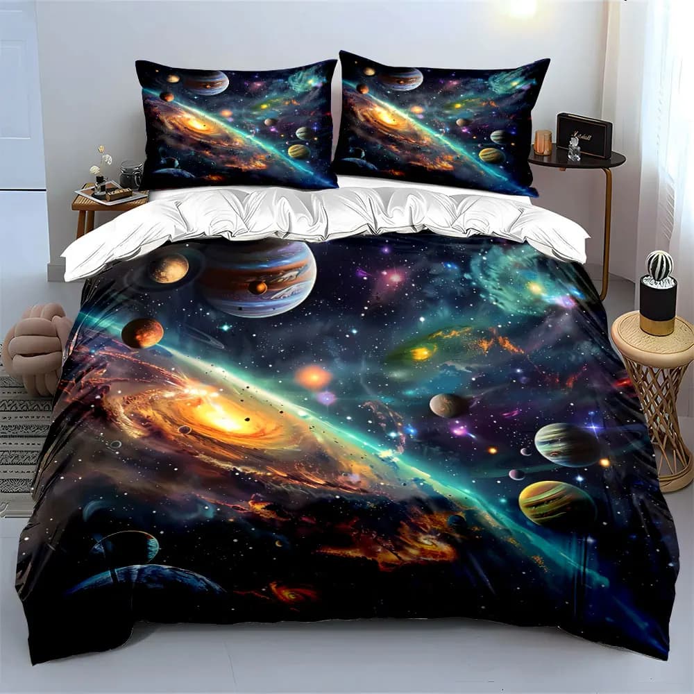 Space Galaxy Decor 3-Piece Set Bedding Set with 1 Duvet Cover 2 Pillowcases Single Double King Queen, Gift