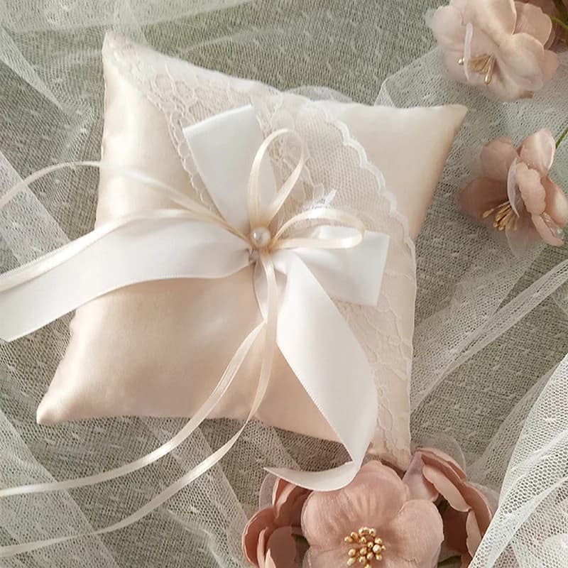 Double bow ribbon pearl ring romantic pillow wedding ring pocket ring pillow door cushion with ribbon decoration