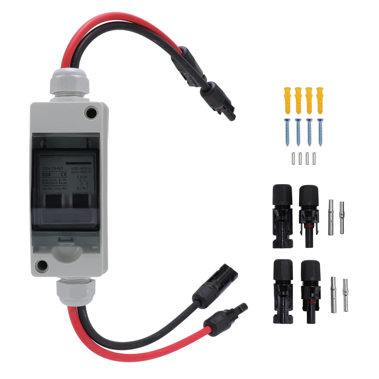 Solar Panel Disconnect Switch 30A DC AC Shut Off 2 Poles Outdoor Home Miniature PV Circuit Breaker Box IP65 Water Proof