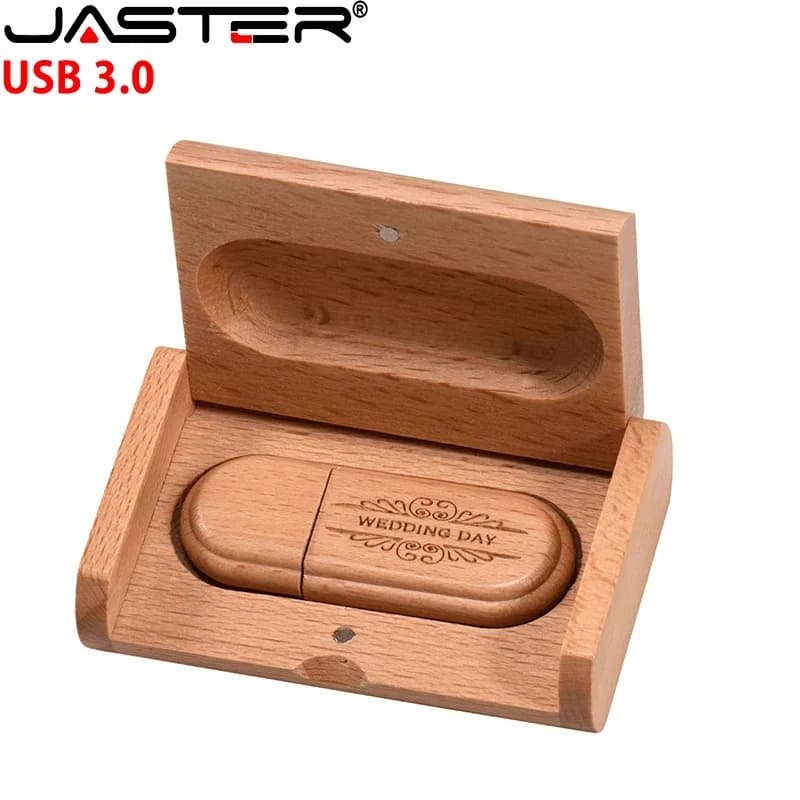 JASTER USB 3.0 Flash Drive Logo personalizzato gratuito Scatola di legno Pen Drive Memory Stick in legno Regali di nozze Pendrive 128GB 64GB 32GB U Disk