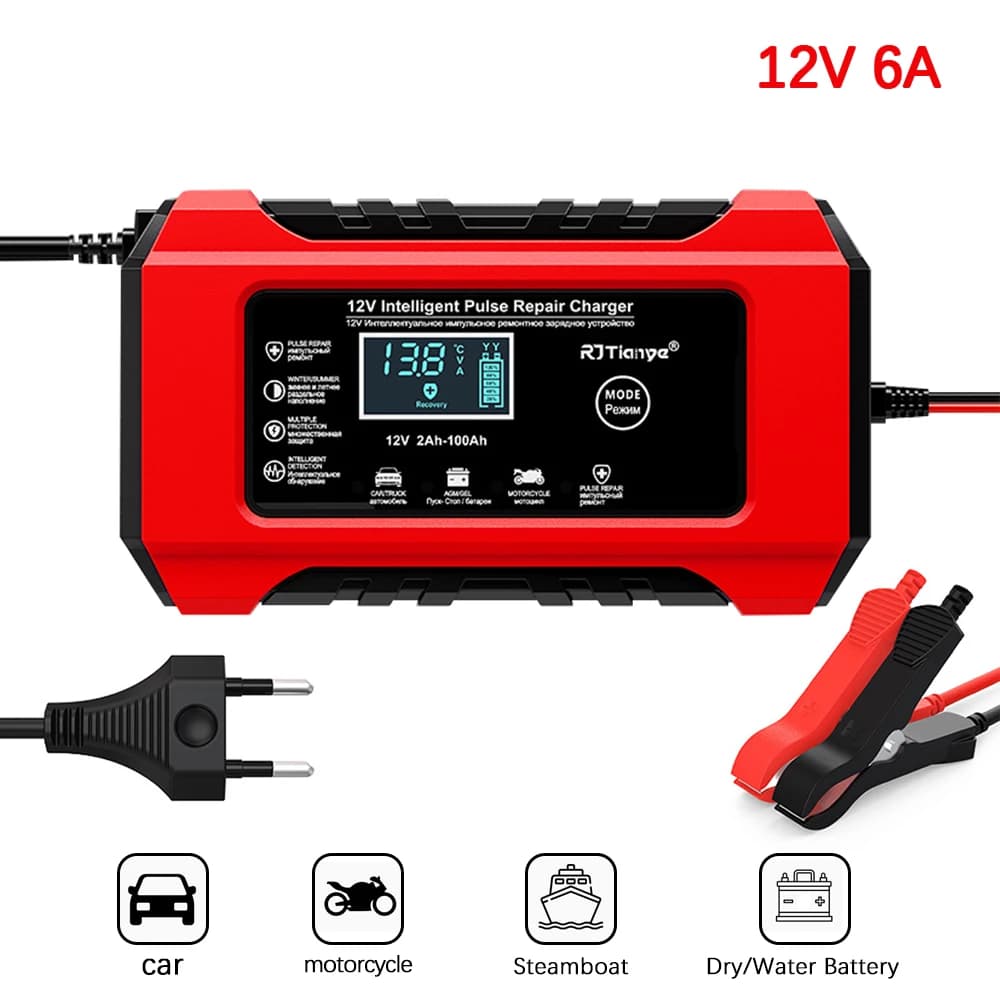 Car/motor Charger Smart Charger Suitable for Lead Batteries EU Plug Screen with Digital Display 12V6A