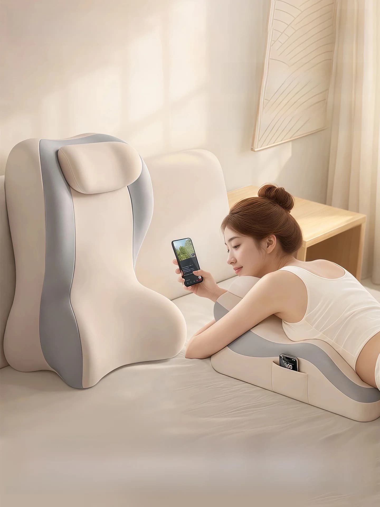 Cuscino Multifunzionale per Letto, Poggiatesta per Telefono, Cuscino per Mezzo-Sdraio, Strumento Semplice e Moderno in Memory Foam