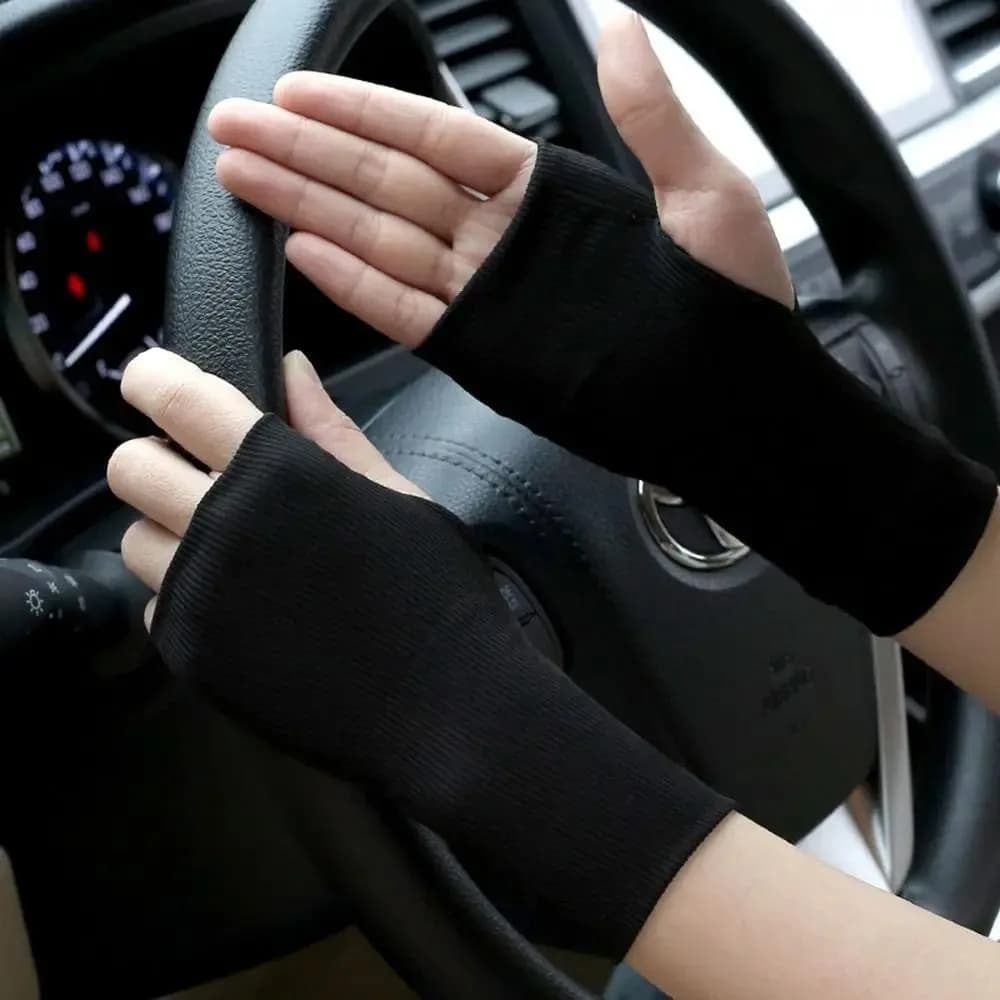 1 paio di guanti morbidi ed elastici per protezione solare, guanti traspiranti in seta ghiacciata anti-UV, guanti senza dita antiscivolo, per l'estate all'aperto